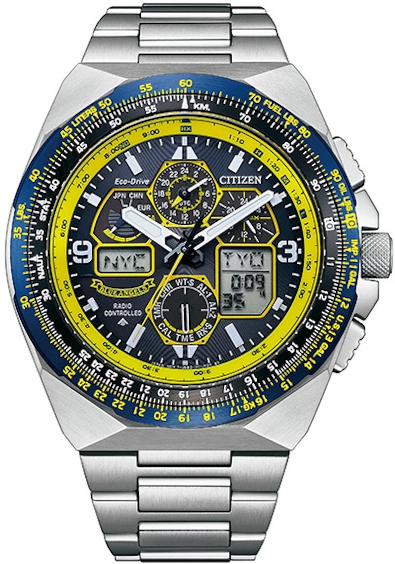 Citizen Promaster SkyHawk Blue Angels GMT JY8125-54L 46MM sapphire crystal 200m WR Radio-control aviator men’s watch Eco-Drive movement (solar or light powered)