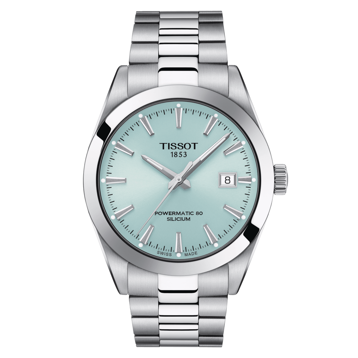 automatic men's watch TISSOT POWERMATIC 80 SILICIUM T127.407.11.351.00 Tiffany Ice Blue 40MM sapphire crystal 80h power reserve 100m WR