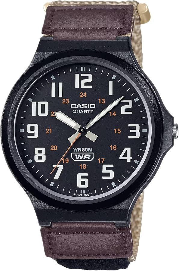 Casio MW-240B-5BV 43.6mm 50m WR fabric strap military sport watch for men