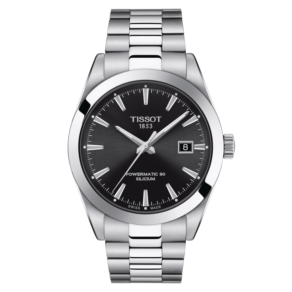 automatic men's watch TISSOT POWERMATIC 80 SILICON T127.407.11.051.00 40mm domed sapphire crystal anti-glare 80h power reserve