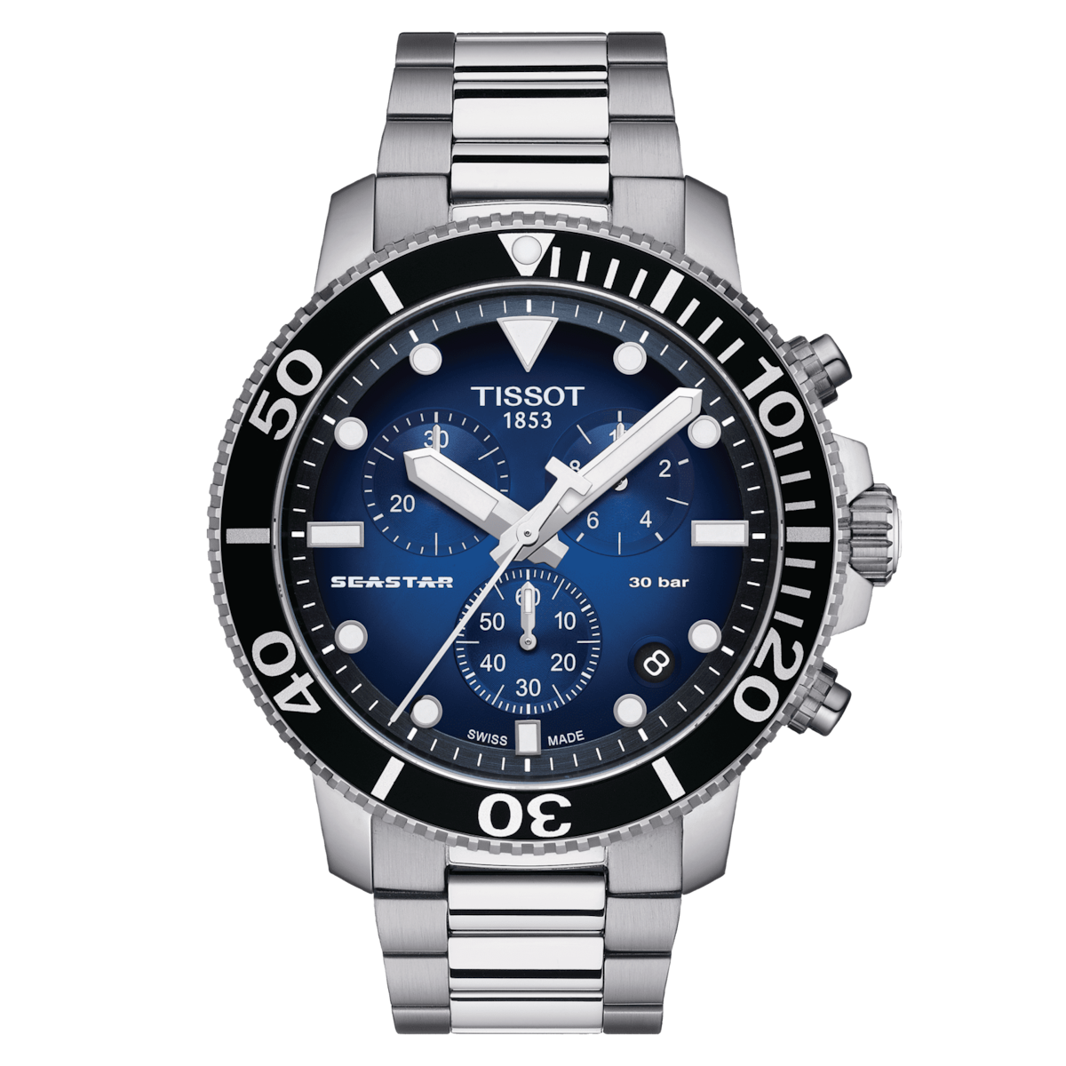 men's diving chronograph watch TISSOT SEASTAR 1000 CHRONOGRAPH T120.417.11.041.01 45.5mm 300m WR steel glass