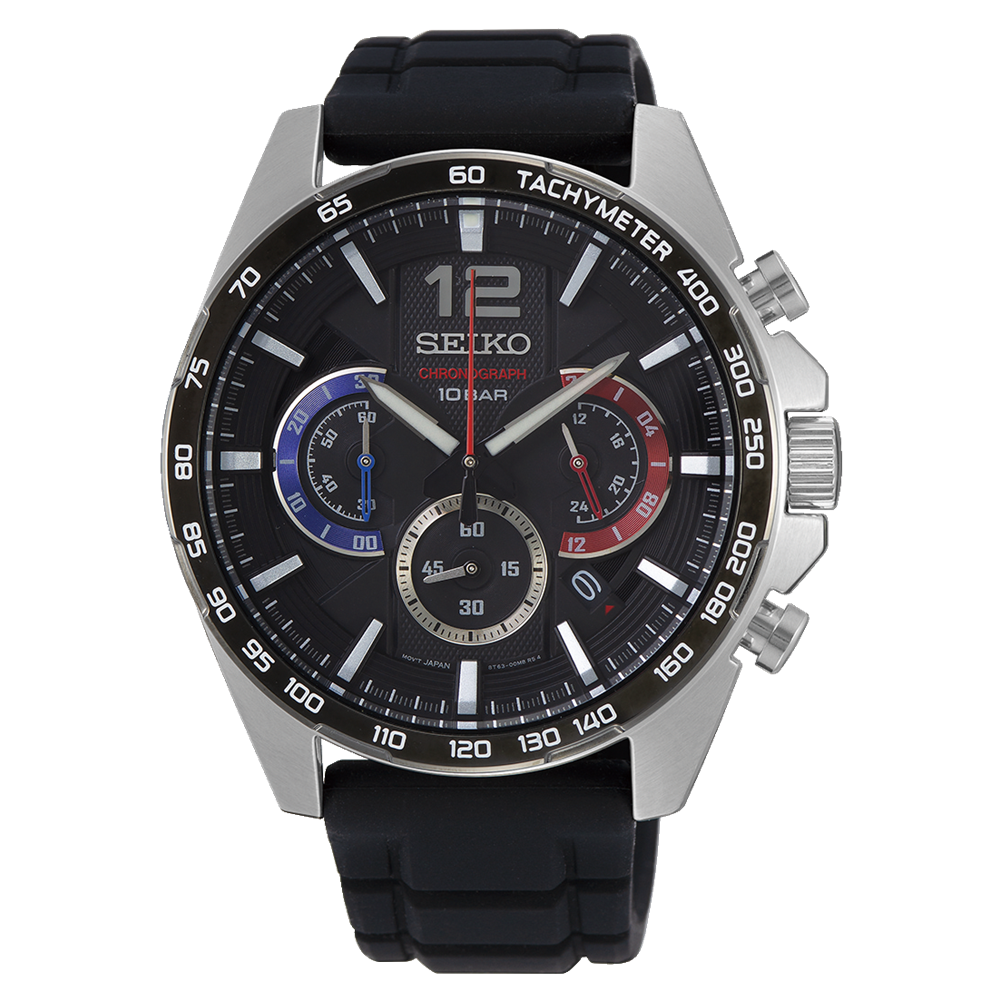 men's chronograph watch Seiko Chronograph SSB347P1 43.9mm 100m WR Quartz leather strap