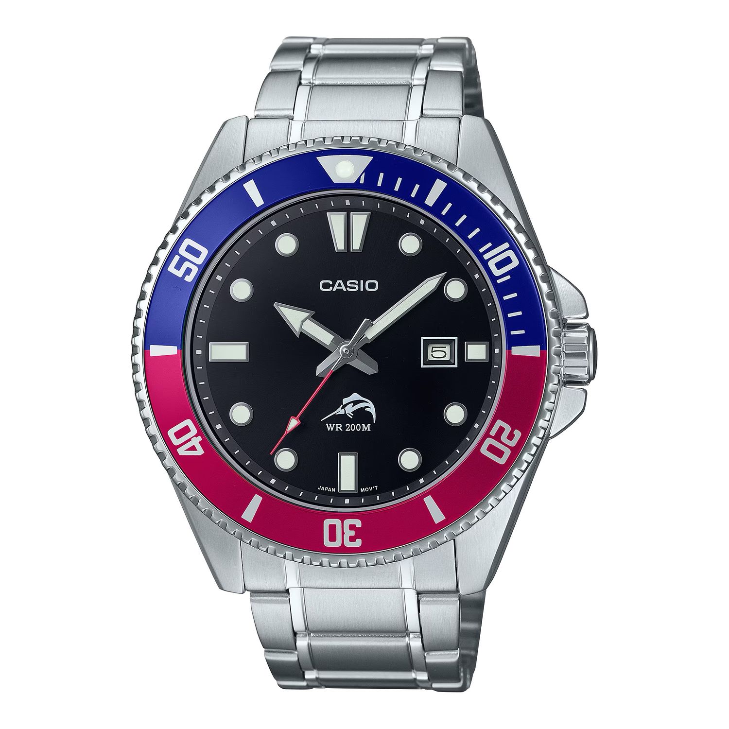 Casio MARLIN DURO MDV-106DD-1A2 Marlin Metal Legend  44.2mm 200m WR “Pepsi” steel strap dive watch for men
