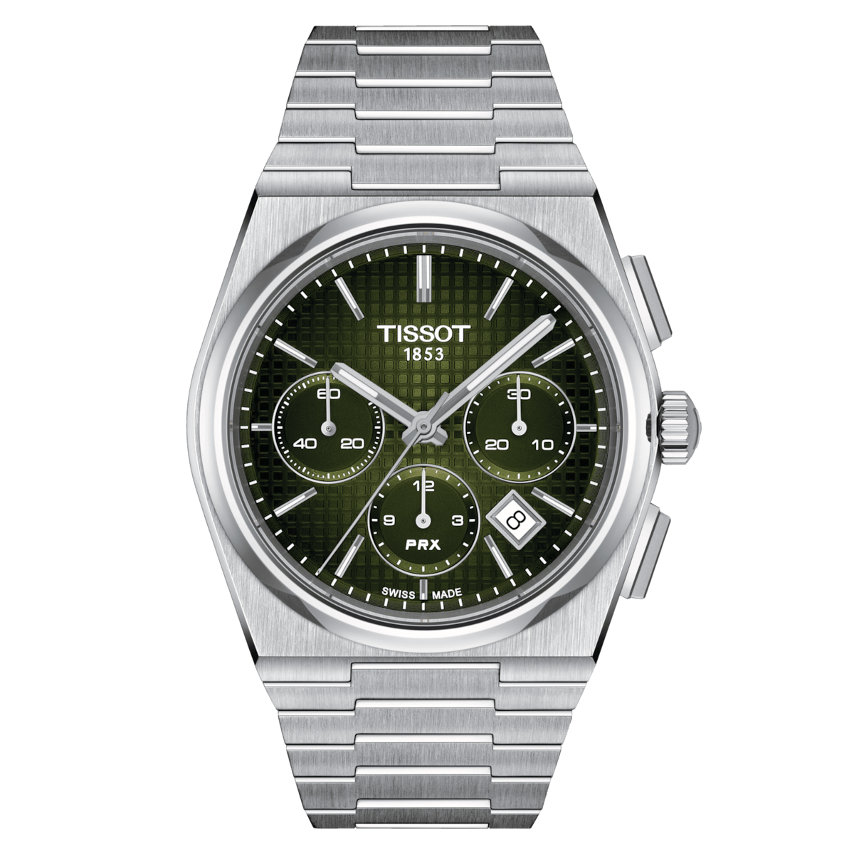 TISSOT PRX CHRONOGRAPH T137.427.11.091.00 42mm 100m WR sapphire crystal 68h power reserve steel strap automatic men's chronograph watch