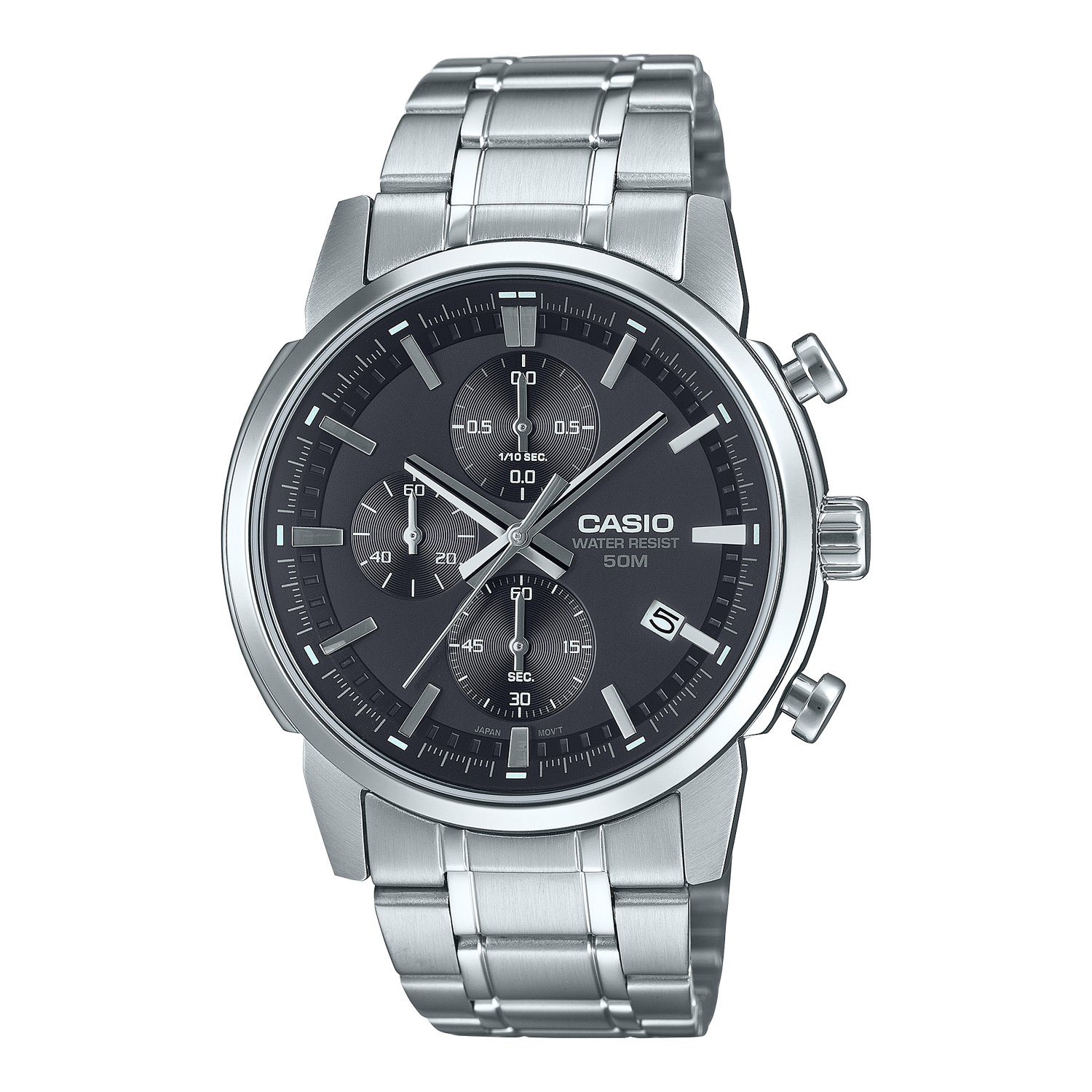 Casio men's chronograph watch MTP-E510D-1A1 42mm 50m WR steel strap