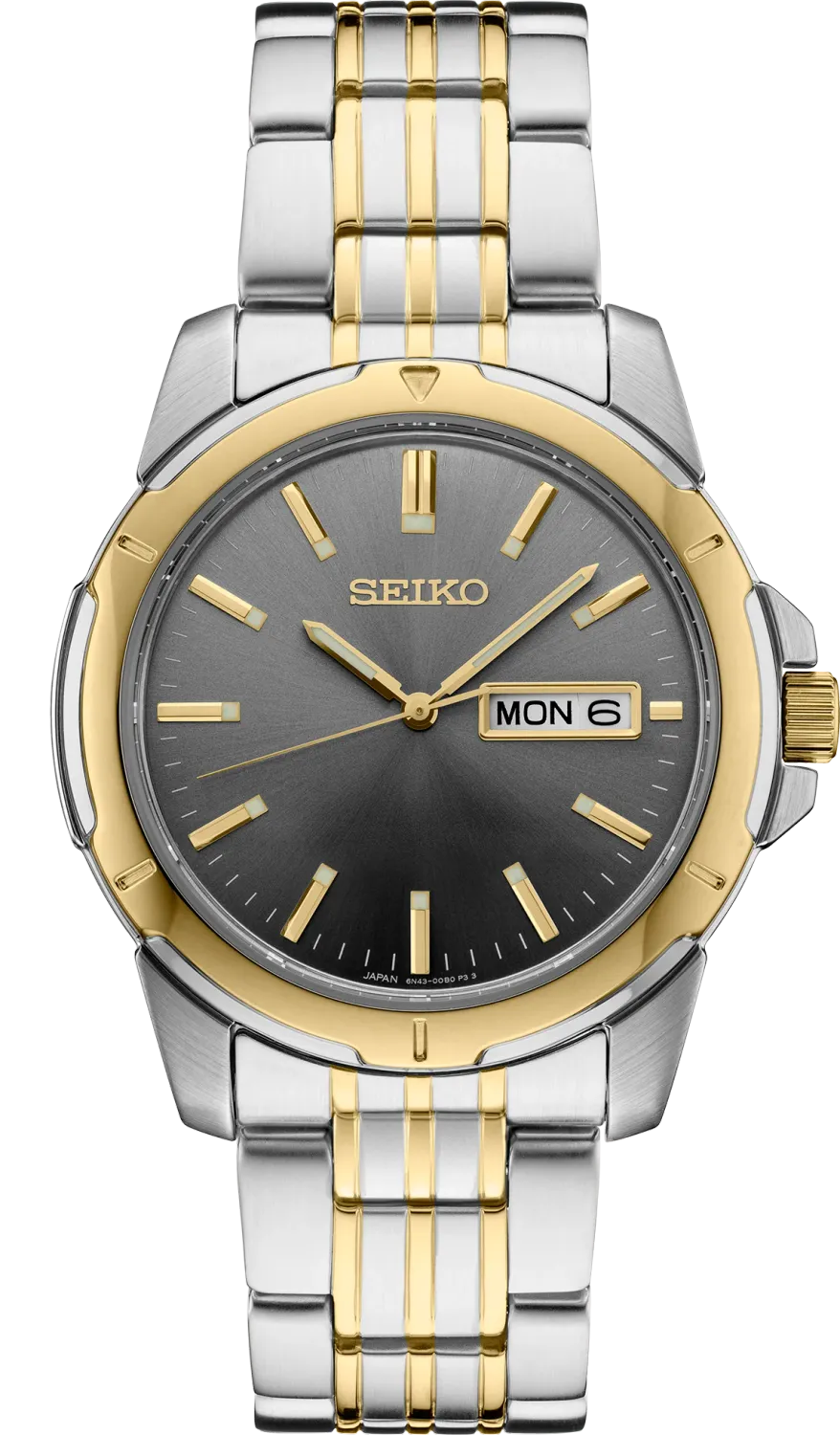 classic men's watch Seiko Essentials SUR356 39.6mm 100m WR steel strap two-tone