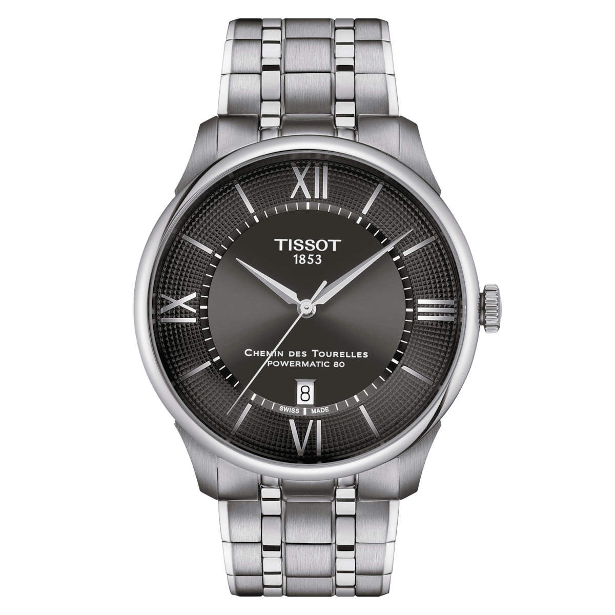 automatic men's watch Tissot Chemin Des Tourelles Powermatic 80 T139.407.11.068.00 42 mm 50m WR anti-reflective sapphire crystal steel strap 80h power reserve