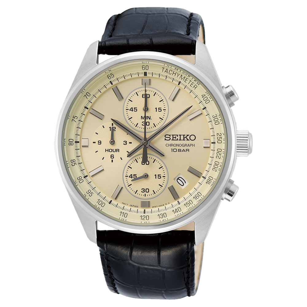 men's sports chronograph watch Seiko Neosports SSB383P1 41.5mm 100m WR leather strap