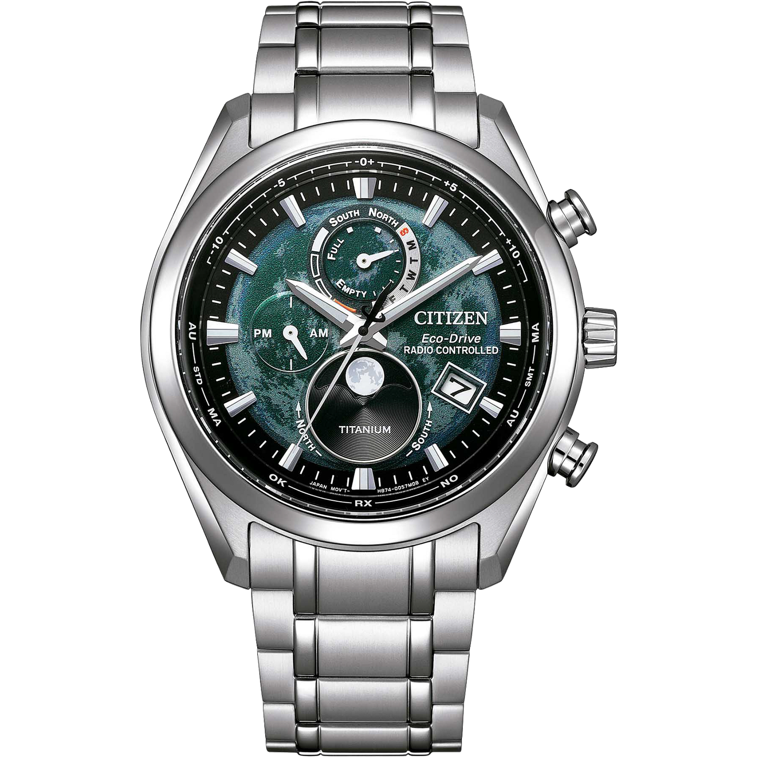 Citizen Tsuki-yomi Moon Phase A-T BY1010-57X 43mm Titanium radio-controlled watch Citizen Tsuki-yomi A-T BY1010-57X 43mm Anti-reflective sapphire crystal 100m WR titanium case and strap Eco-Drive movement (runs on solar power or light) Atomic Timekee