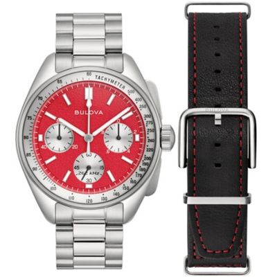 men's chronograph watch Bulova Precisionist Lunar Pilot Blood Moon 96K115 43.5mm 50m WR sapphire crystal High Precision 262kHz + extra leather band
