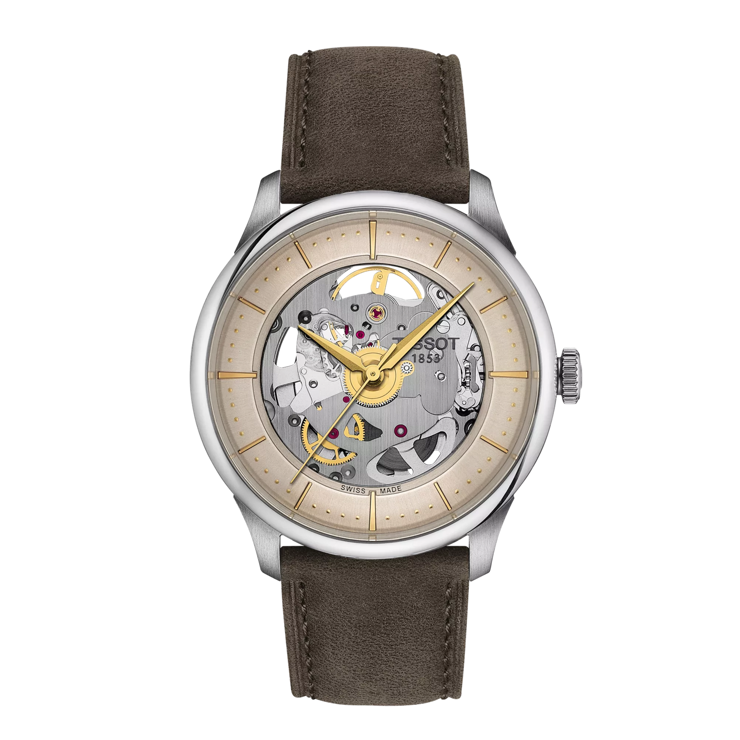 automatic man's watch Tissot Chemin Des Tourelles Squelette T139.836.16.261.00 39mm 80h power reserve domed sapphire anti-glare leather strap