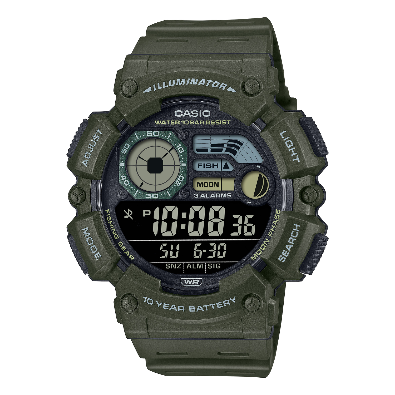 Casio WS-1500H-3BJF JDM 100M WR 54.5 × 50.1 × 16.8 mm 10 years battery Moon Phases Fishing Mode 3 JDM alarms (Japanese domestic market)