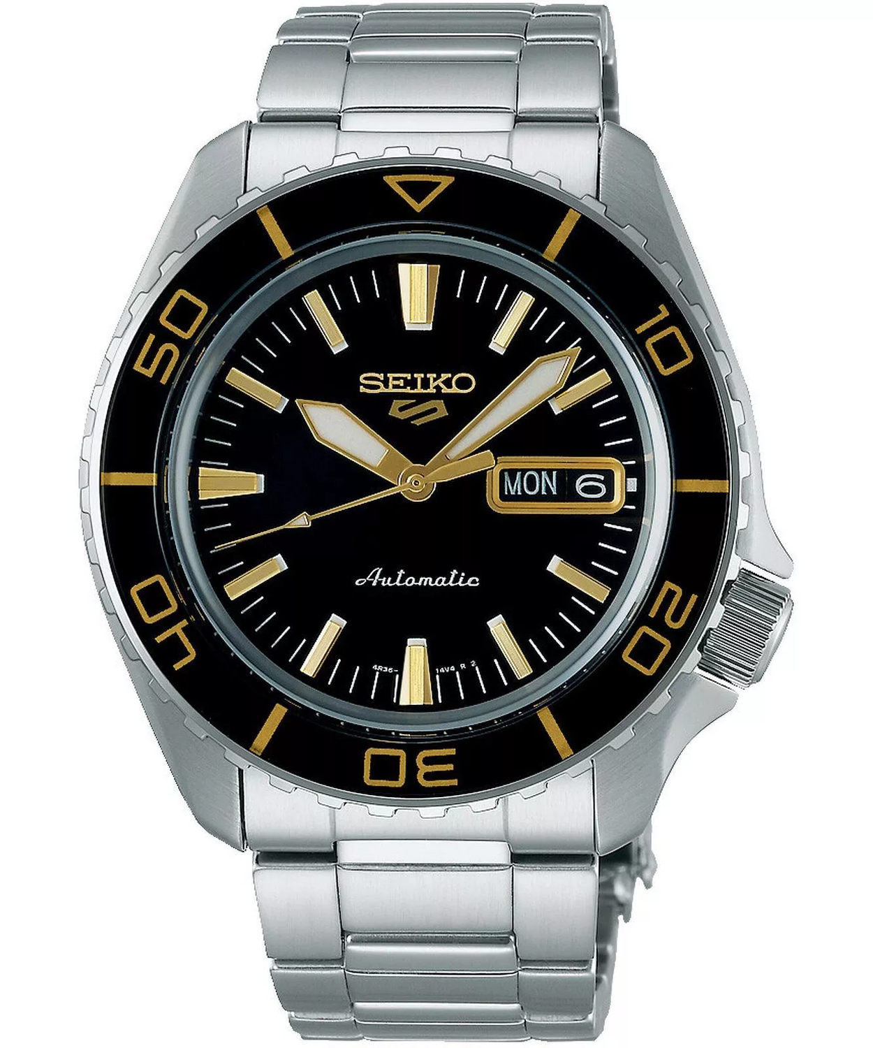 automatic men's watch Seiko 5 Sports SRPK99K1 42.5mm 100m WR 4R36 steel strap
