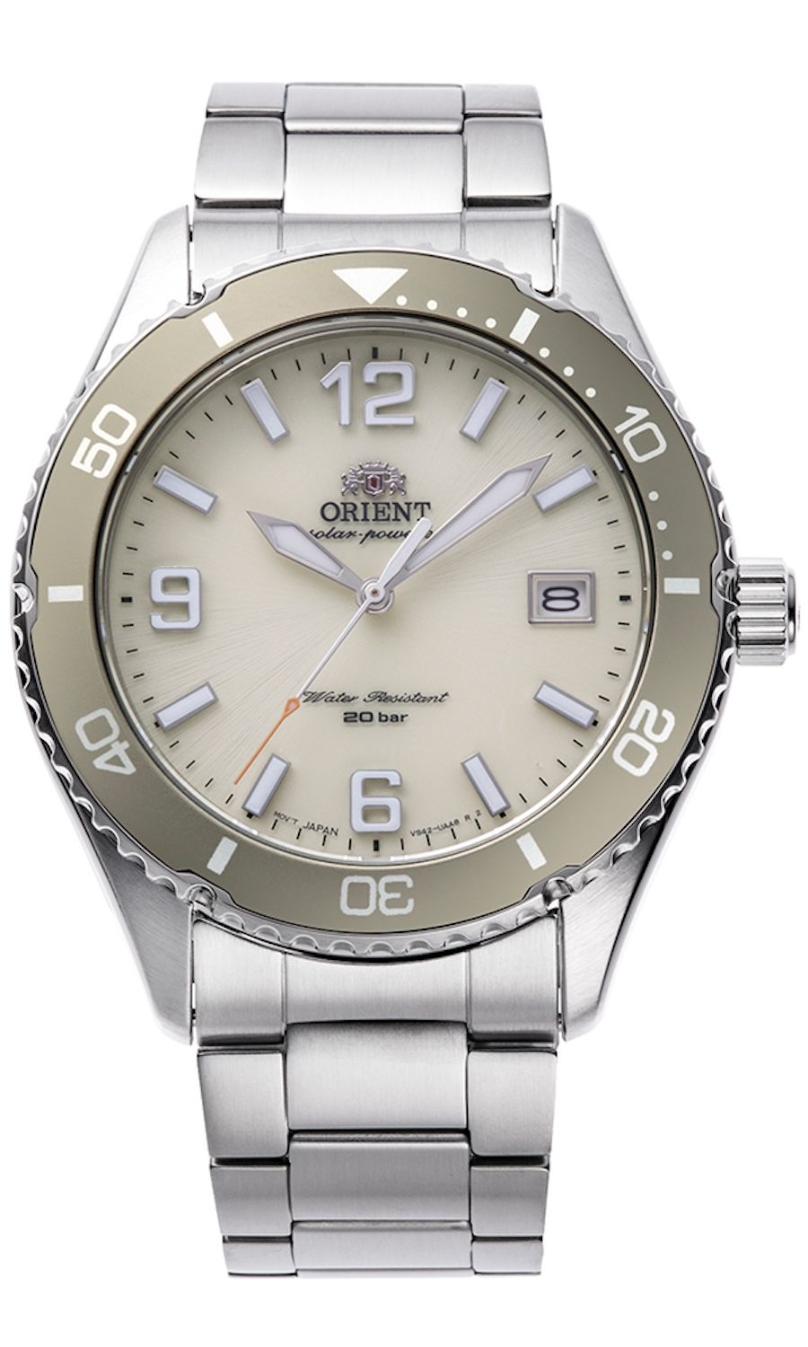 Orient Kamasu RA-WJ0003S 39.9mm 200m WR sapphire crystal sapphire crystal steel strap men's solar diving watch