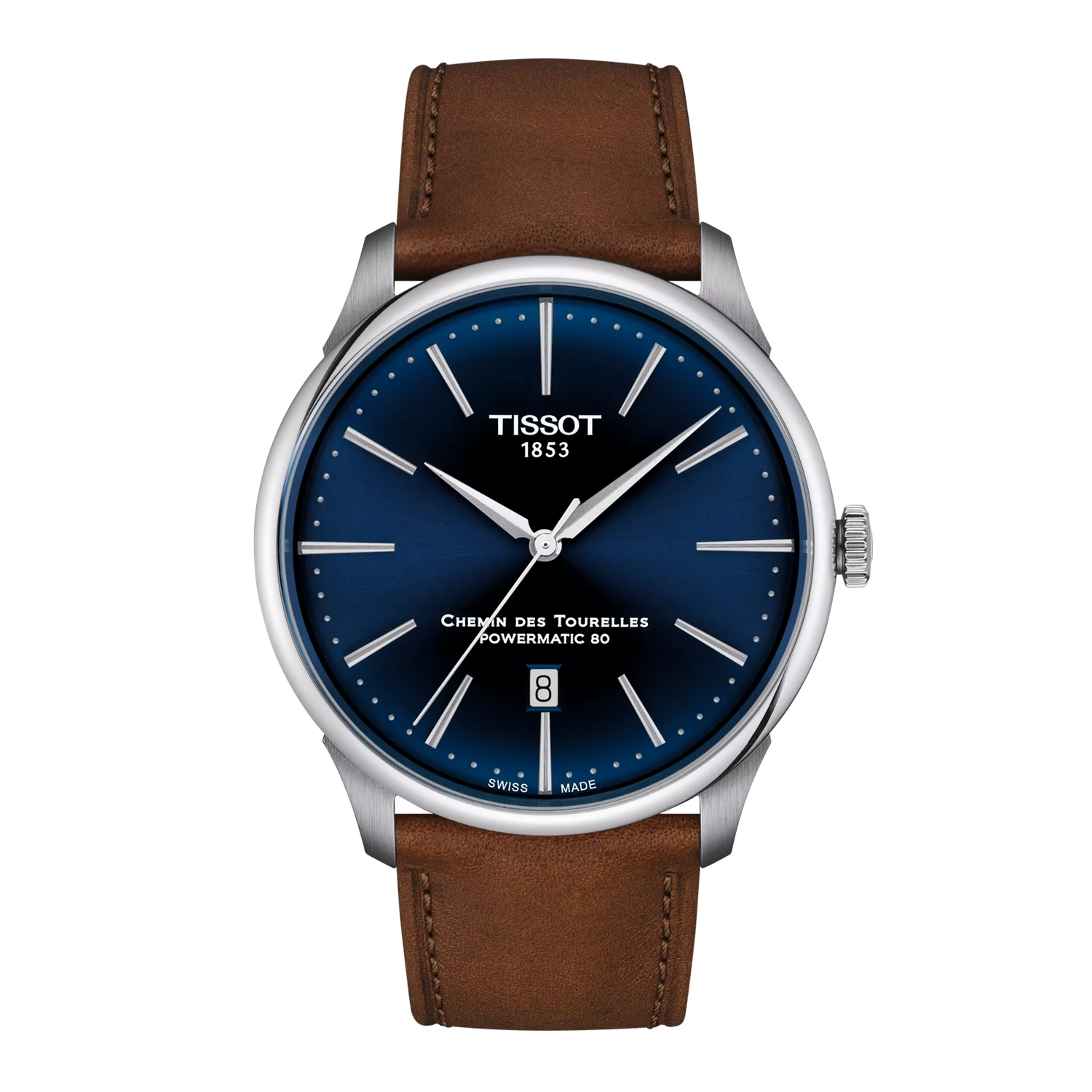 men's automatic watch Tissot Chemin des Tourelles Powermatic 80 T139.407.16.041.00 42 mm 50m WR sapphire crystal leather strap