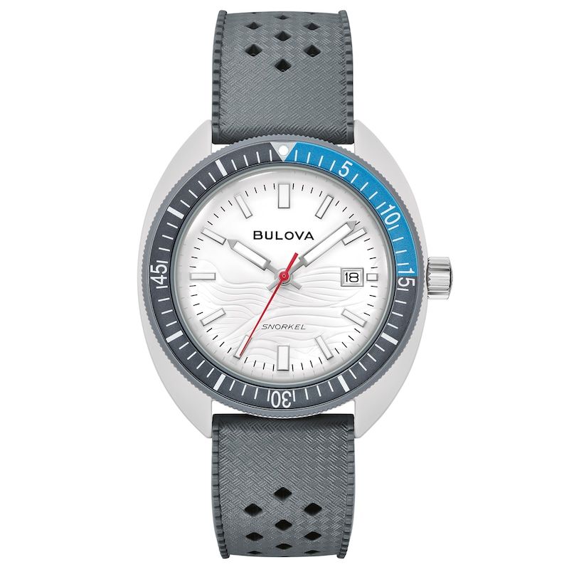 watch man Bulova Snorkel GREAT WHITE SHARK Men's Watch 98B449 41mm 100m WR quartz perforated rubber strap