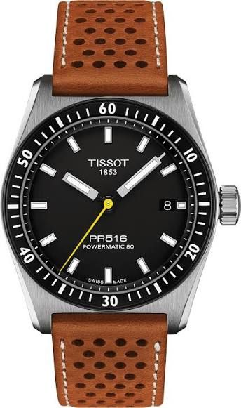Tissot PR516 Powermatic 80 automatic watch T149.407.16.051.00 38mm 80h power reserve sapphire crystal 100m WR leather strap