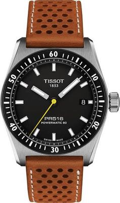 Tissot PR516 Powermatic 80 automatic watch T149.407.16.051.00 38mm 80h power reserve sapphire crystal 100m WR leather strap