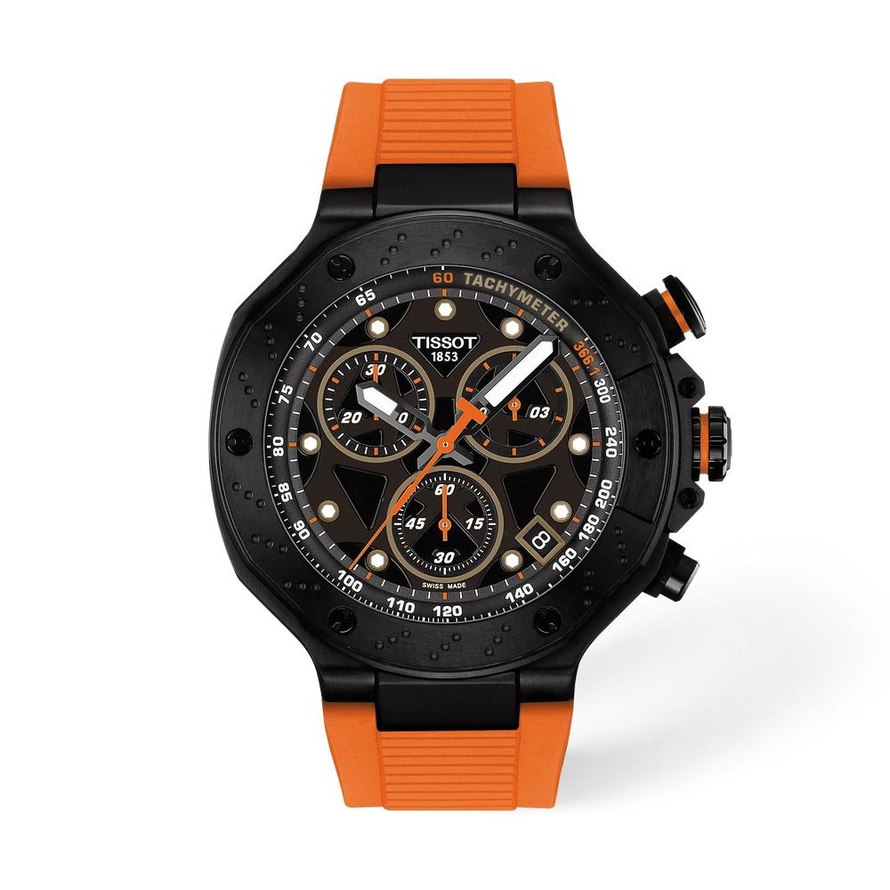 Tissot T-Race Quartz Chronograph T141.417.37.051.02 men's chronograph watch 45 mm anti-reflective sapphire crystal 100 m WR silicone strap