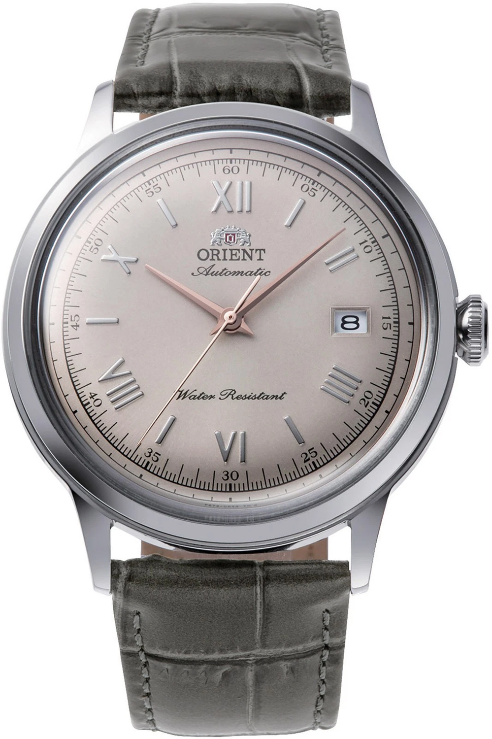 Orient Bambino Grey Sunburst RA-AC0025N 40.5mm 30m WR automatic men's watch with leather strap, caliber F6724