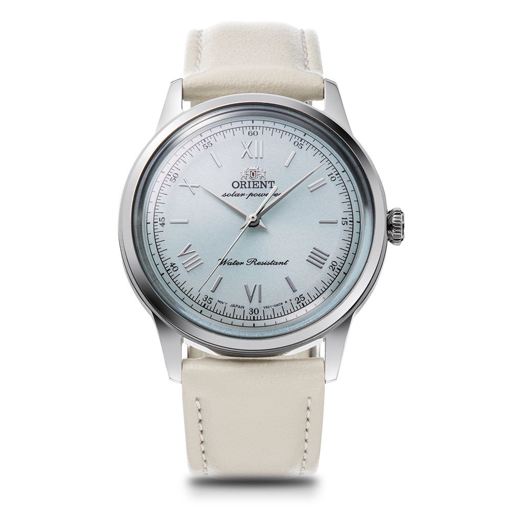 Orient Bambino Solar Pale Green Men's Solar Watch RA-WK0002E 38.4 mm 30 m WR leather strap (powered by solar energy or light)