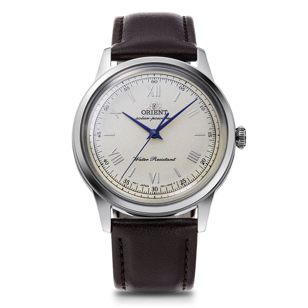 Orient Bambino Solar Champagne Men's Solar Watch RA-WK0003G 38.4 mm 30 m WR leather strap (powered by solar energy or light)
