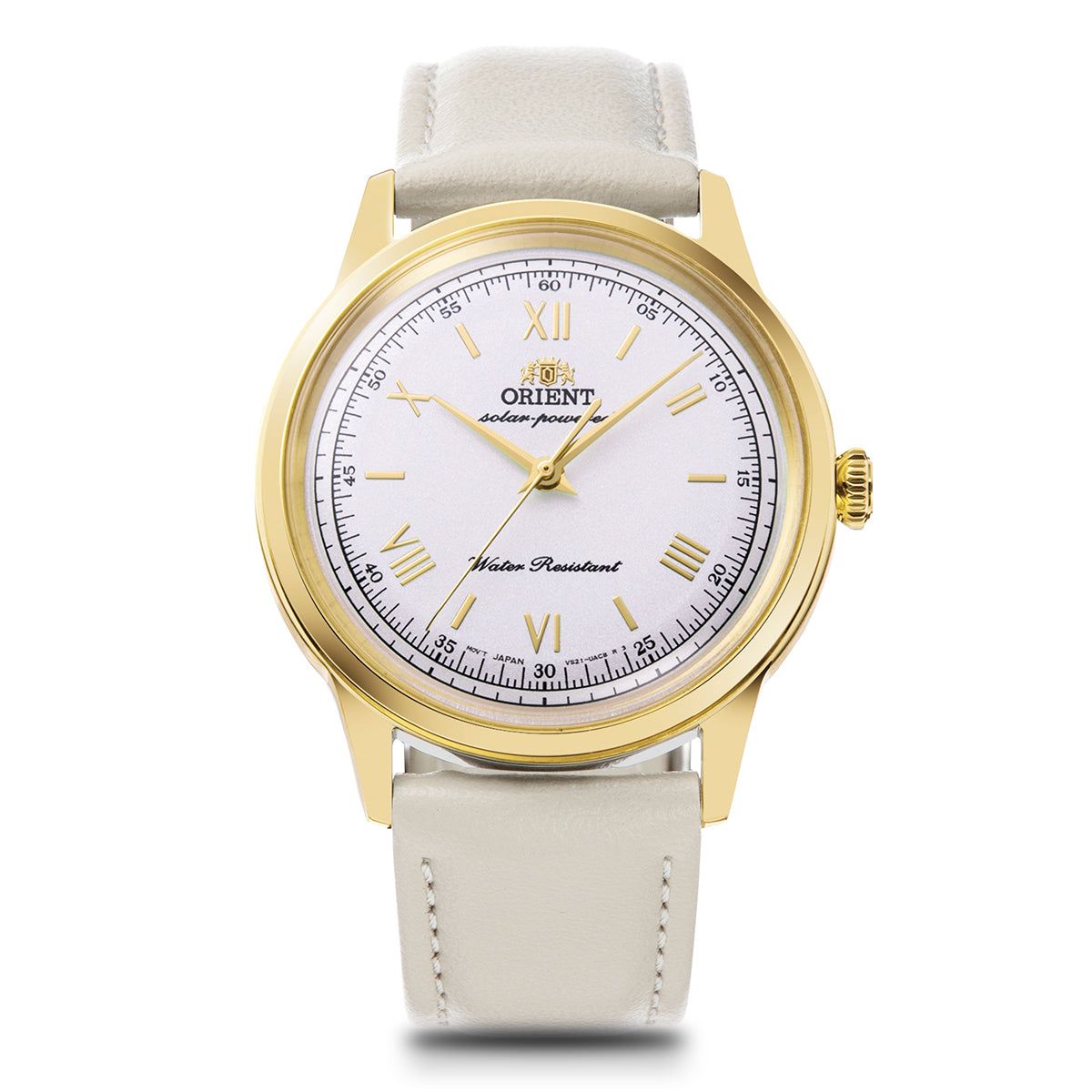 Orient Bambino Solar Ivory RA-WK0001S Men's Solar Watch 38.4 mm 30 m WR leather strap (powered by solar energy or light)