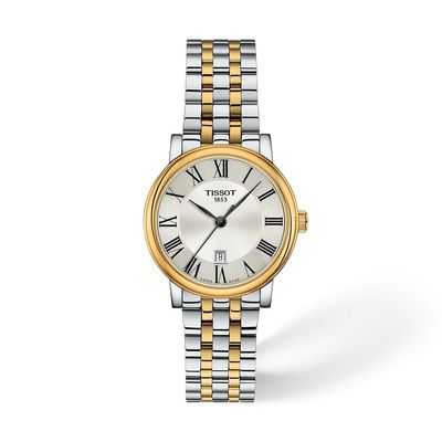 Women’s quartz watch Tissot Carson Premium T122.210.22.033.00 30mm – Sapphire, 50 m, two-tone steel and gold PVD bracelet
