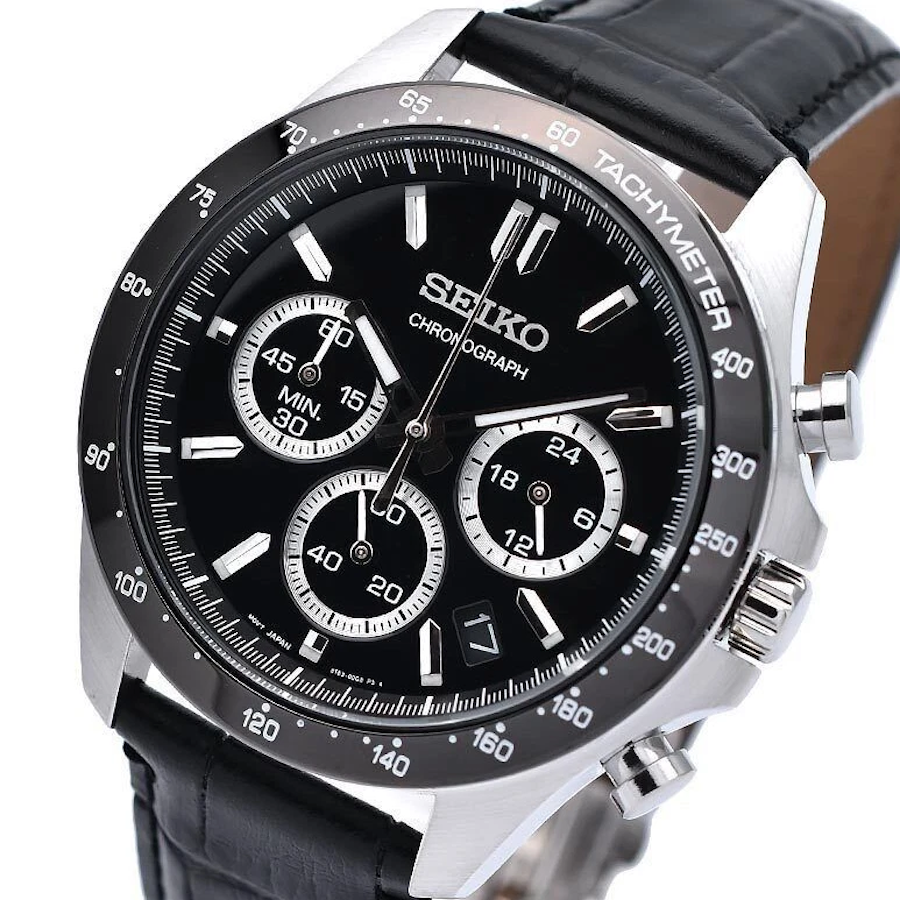 Men’s Quartz Watch Seiko Spirit SBTR021 JDM 39.8mm – Chronograph, Tachymeter, 100 m, Leather Strap ￼Japan Domestic Market