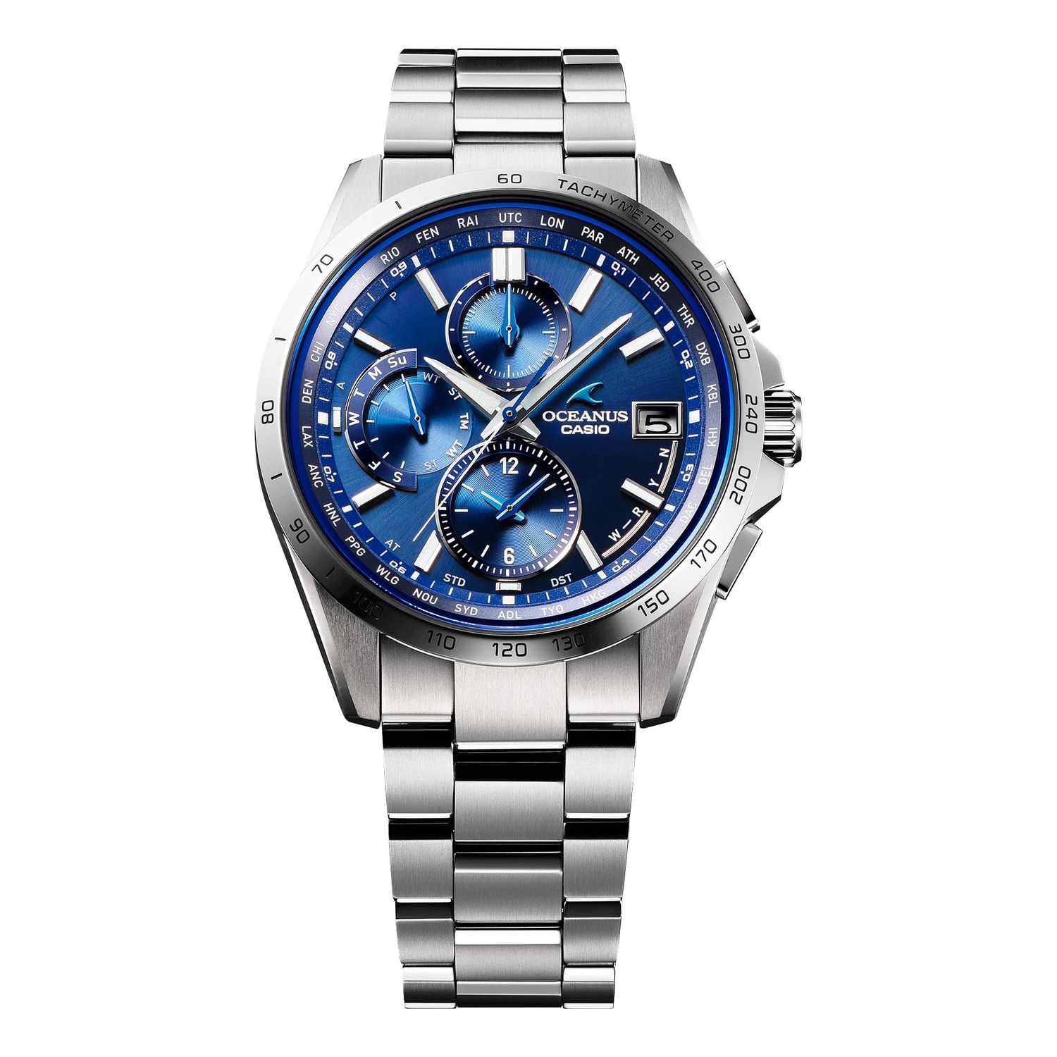 Casio Oceanus OCW-T2600-2A3JF JDM radio-controlled titanium watch for men Made in Japan 42.8 mm 100 m WR sapphire crystal titanium strap and case World Time JDM (Japanese domestic market)