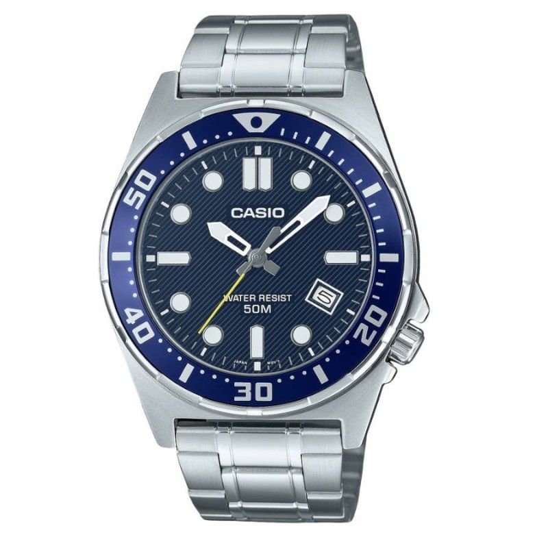 Casio MTD-135D-2A – Stainless steel sports watch with a blue dial, water-resistant to 100 meters