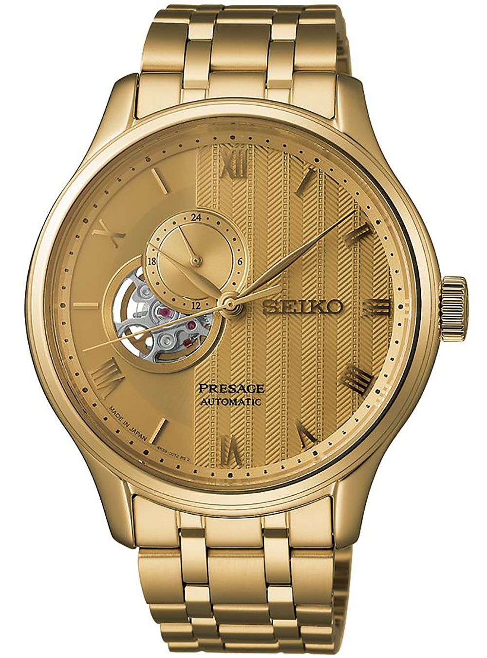 Seiko Presage Japanese Garden SARY264 JDM 41.8 mm automatic men's watch – Sapphire, 30 m, gold open-heart dial made in Japan JDM (Japanese domestic market) steel strap