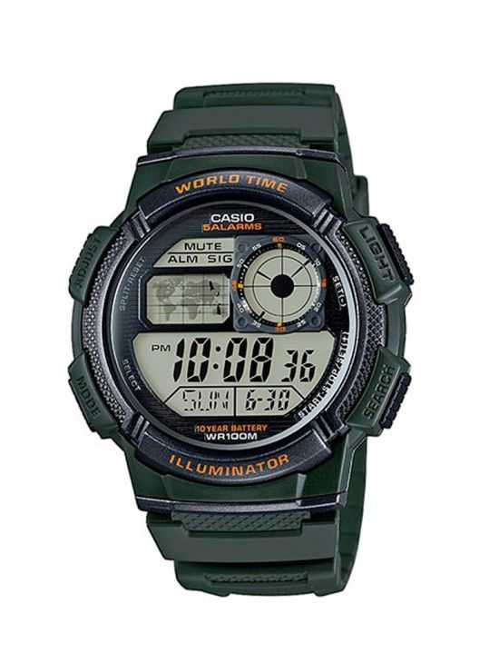 Reloj hombre Casio AE-1000W-3A hora mundial - batería 10 años -verde militar