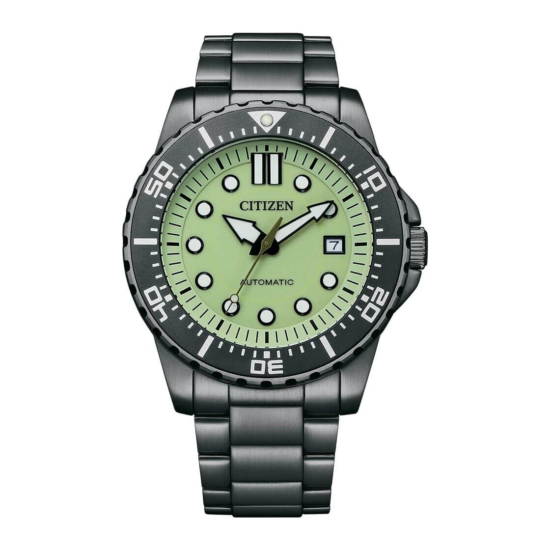 Citizen Automatic NJ0177-84X | Men's watch in gunmetal grey steel with turquoise dial | 100 m WR and visible case back (43 mm)