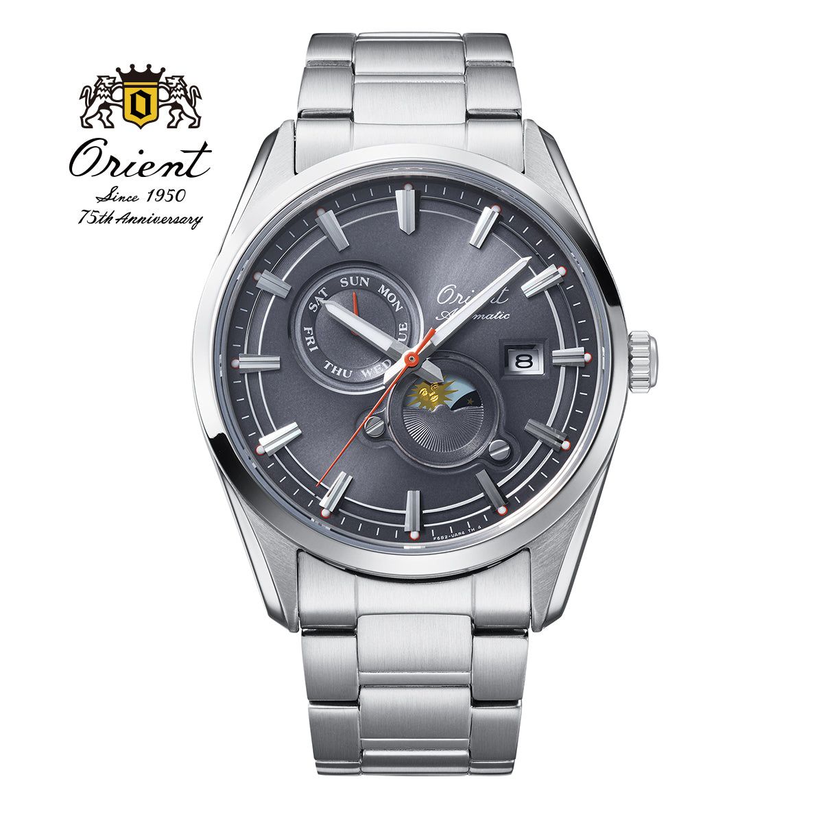 Orient Stretto Sun &amp; Moon RA-AK0311N 41.5mm Limited Edition 75th Anniversary Men's Automatic Watch Sapphire Crystal 50m WR Steel Strap