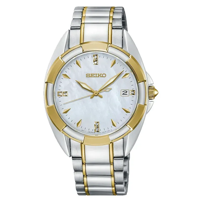 Seiko Ladies SKK886 Quartz Watch | Two-Tone Diamond &amp; Mother of Pearl 33.6mm Sapphire Crystal Steel Strap