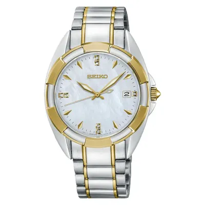 Seiko Ladies SKK886 Quartz Watch | Two-Tone Diamond &amp; Mother of Pearl 33.6mm Sapphire Crystal Steel Strap
