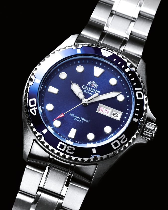 Orient Mako Ray II “Deep Blue” TAA02005D 41.5mm 200m WR steel strap automatic diving watch for men
