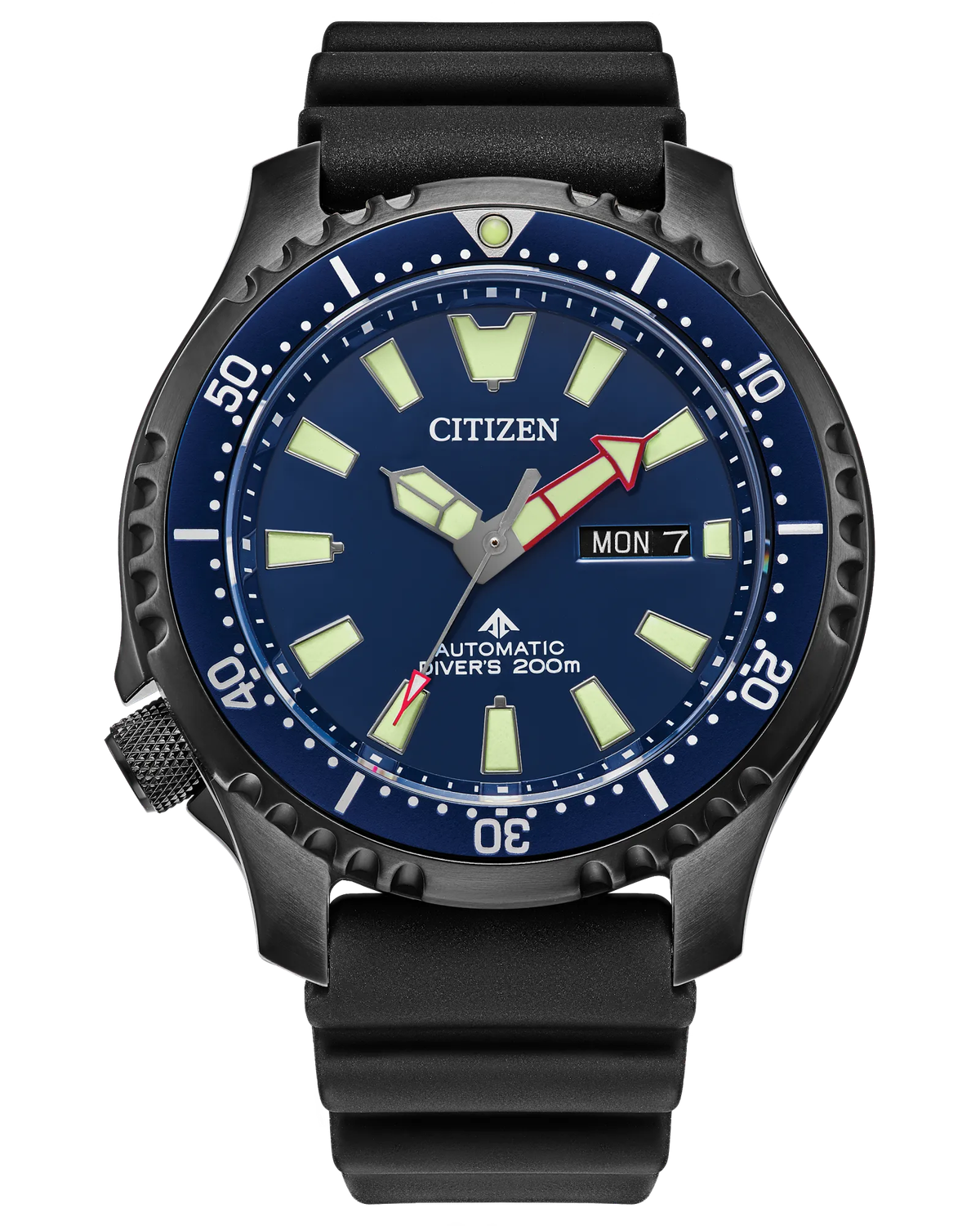 Citizen Fugu NY0158-09L men's automatic diving watch, 44 mm, 200 m WR, sapphire crystal, polyurethane strap
