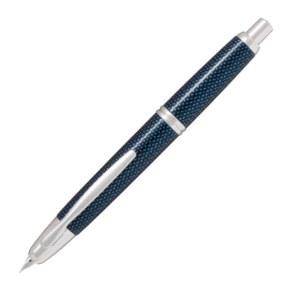 Pilot Capless Fountain Pen (Vanishing Point) - FCN-2MR-KL-M Blue Kasuri (Blue Carbonesque) - 18K Gold Nib made in Japan + CON-40 JDM adapter (Japanese domestic market)