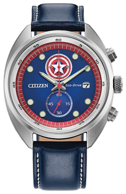 Citizen CA7046-46W Eco-Drive Chronograph “Captain America 85th Anniversary” 41 mm steel, blue dial, Marvel special edition Eco-Drive movement (powered by solar energy or light) Citizen CA7046-46W Eco-Drive Chronograph “Captain America 85th Anniversary” 41 mm steel, blue dial, Marvel special edition Eco-Drive movement (powered by solar energy or light)