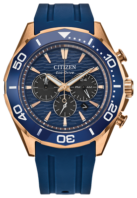 Citizen CA4733-00L Endeavor Chrono Eco-Drive men's chronograph watch, sapphire crystal, 43 mm rose gold steel, blue dial, blue rubber strap, WR100, Eco-Drive movement (powered by solar energy or light) Citizen CA4733-00L Endeavor Chrono Eco-Drive men's chronograph watch, sapphire crystal, 43 mm rose gold steel, blue dial, blue rubber strap, WR100, Eco-Drive movement (powered by solar energy or light)