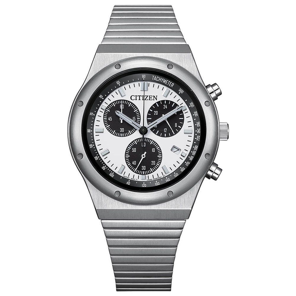 Citizen Eco-Drive AT2541-54A JDM “Record Label 1984” 38mm Unisex Solar Chronograph Watch – Retro Panda Chronograph &amp; Solar Charging JDM (Japanese Domestic Market) Eco-Drive Movement (powered by solar energy or light)