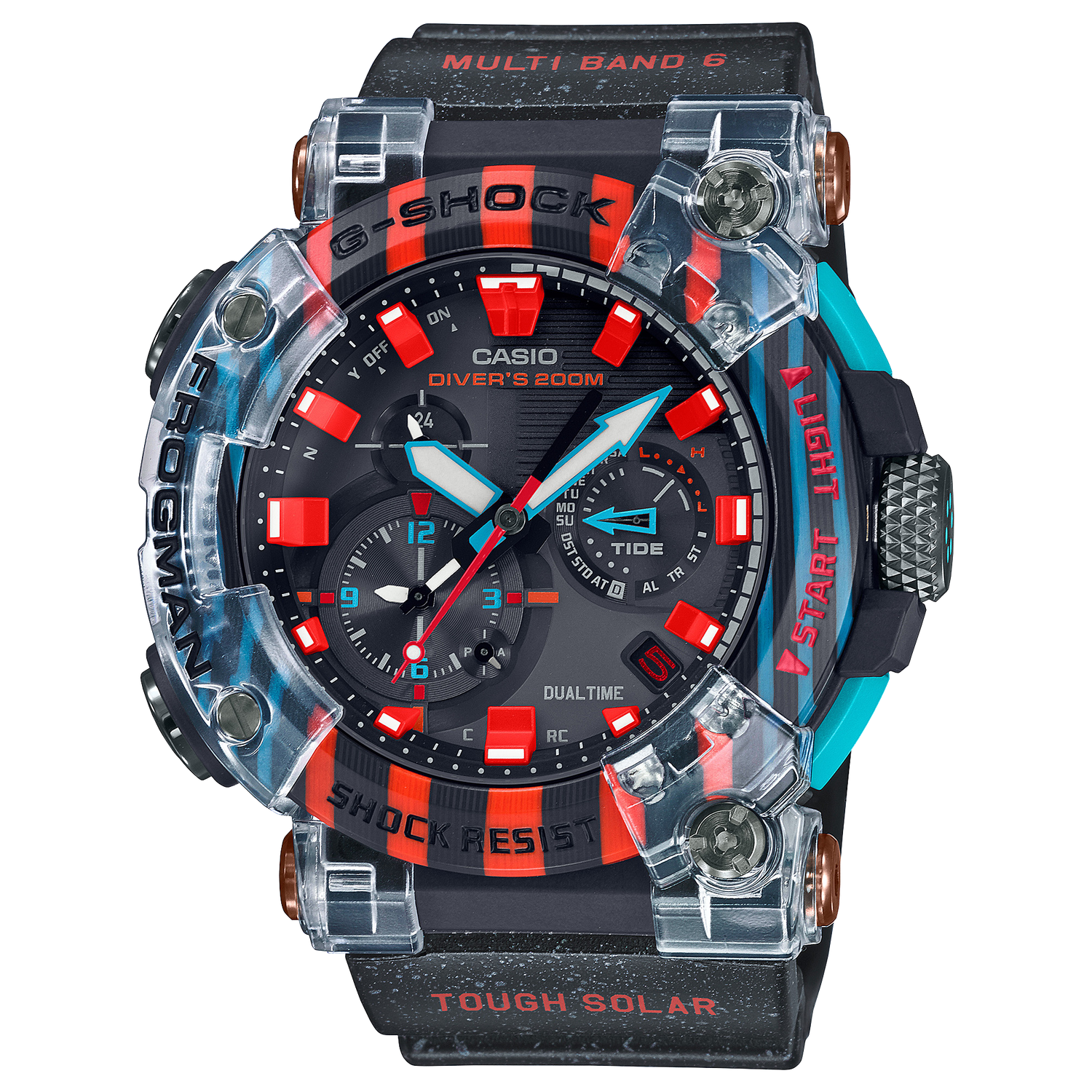 Casio G-Shock FROGMAN GWF-A1000APF-1JR JDM Bluetooth Solar Radio-Controlled Watch – Limited Edition 30th Anniversary “Poison Dart Frog” Made in Japan 200m WR Carbon Monocoque Multicolor Carbon Bezel Sapphire Crystal Dual Coil Motors JDM (Japanese Dom