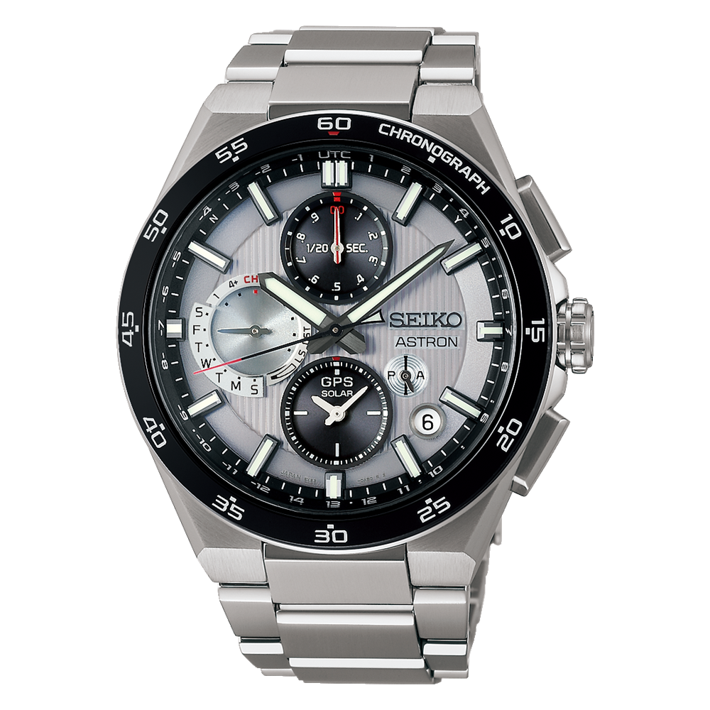 SEIKO ASTRON NEXTER SBXC153 JDM 43.3mm 100m WR GPS solar chronograph watch with anti-reflective Super Clear Coating sapphire crystal and World Time, made in Japan JDM (Japanese domestic market)