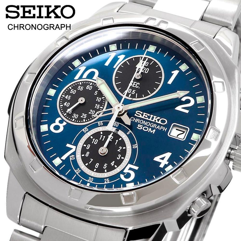SEIKO SELECTION SND193P1 38mm JDM Chronograph 1/20 Second Blue Dial Quartz Chronograph Unisex Watch with Steel Strap JDM (Japanese Domestic Market)