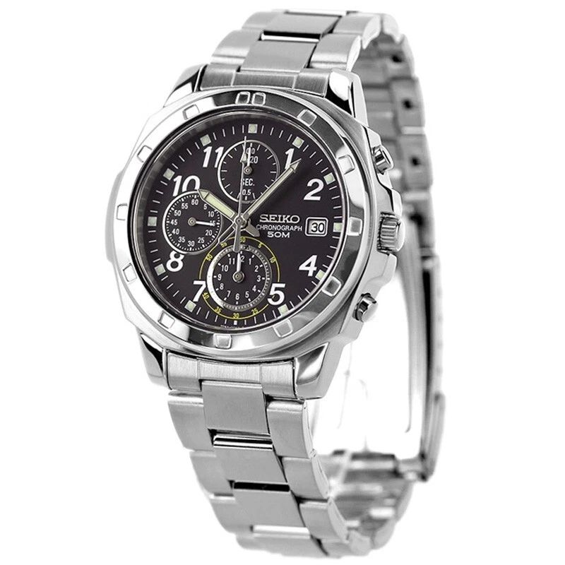 SEIKO SELECTION SND195P1 38mm JDM unisex quartz watch: Chronograph 1/20 Second Grey/Black Dial steel strap JDM (Japanese domestic market)