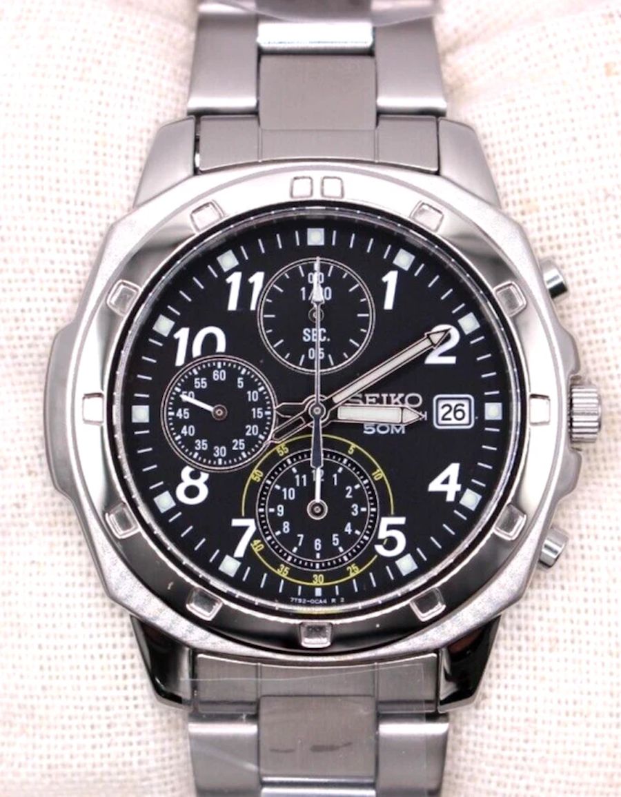 SEIKO SELECTION SND195P1 38mm JDM unisex quartz watch: Chronograph 1/20 Second Grey/Black Dial steel strap JDM (Japanese domestic market)