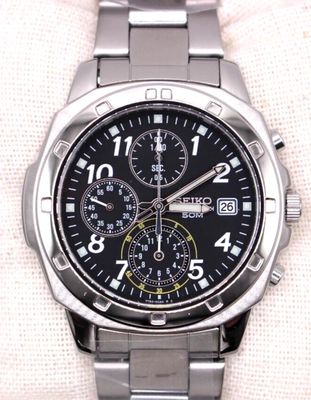 SEIKO SELECTION SND195P1 38mm JDM unisex quartz watch: Chronograph 1/20 Second Grey/Black Dial steel strap JDM (Japanese domestic market)