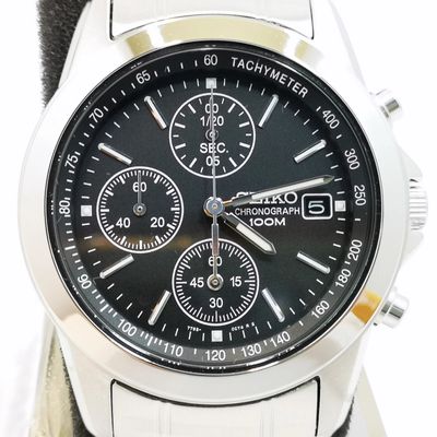 SEIKO SELECTION SND309P1 JDM 38mm 50mm WR Chronograph 1/20 Second Black Dial (Classic) unisex quartz chronograph watch with steel strap JDM (Japanese domestic market)